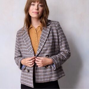 LC Lauren Conrad women’s NWT Double Breasted Notch plaid checked Collar Blazer